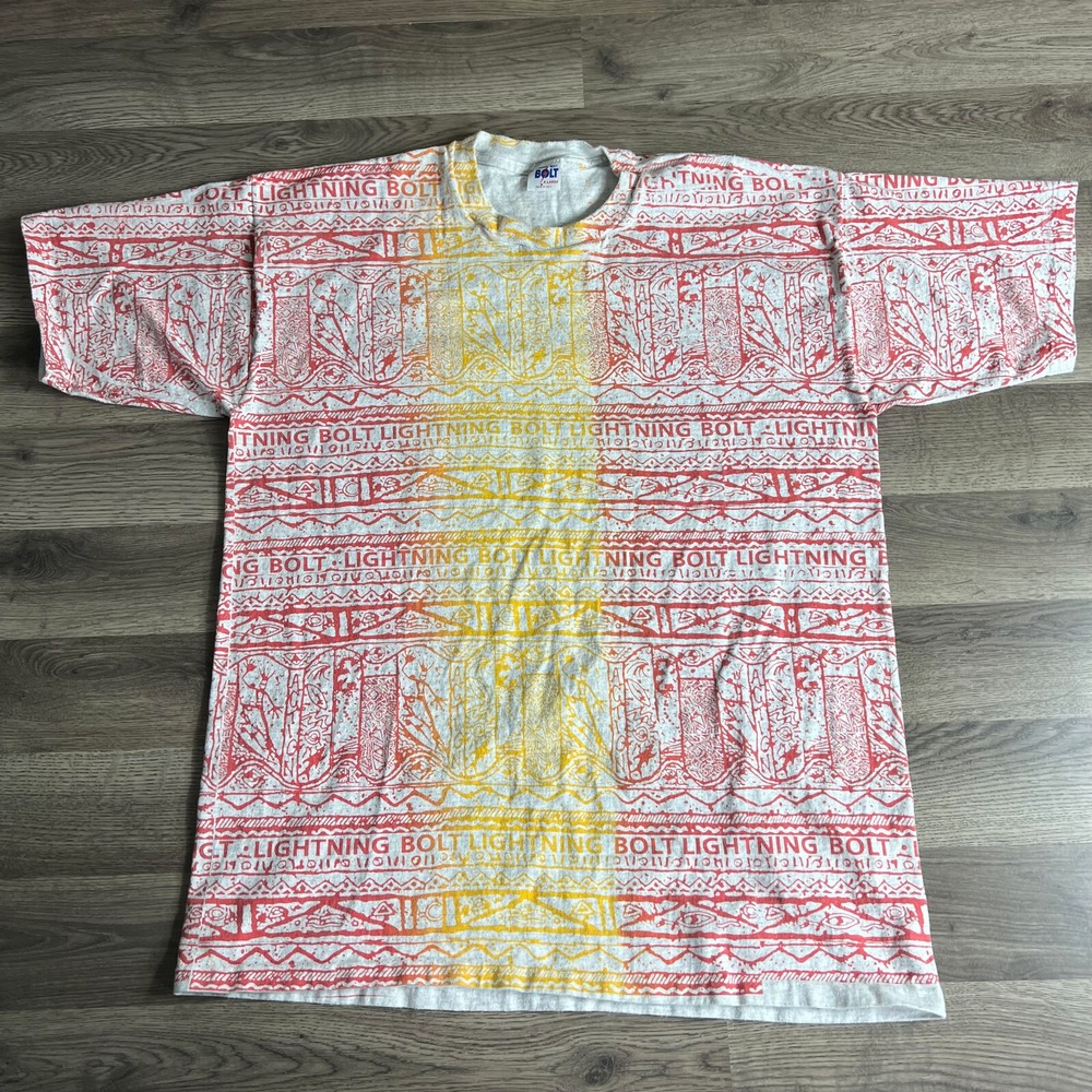 VTG Lightning Bolt T Shirt Mens XL Psychedelic Vaporwave Acid Trippy AOP 90s USA
